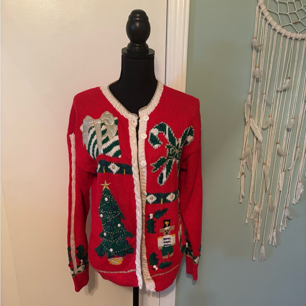 Vintage Marisa Christina Classics Festive Red Christmas Sweater cardigan